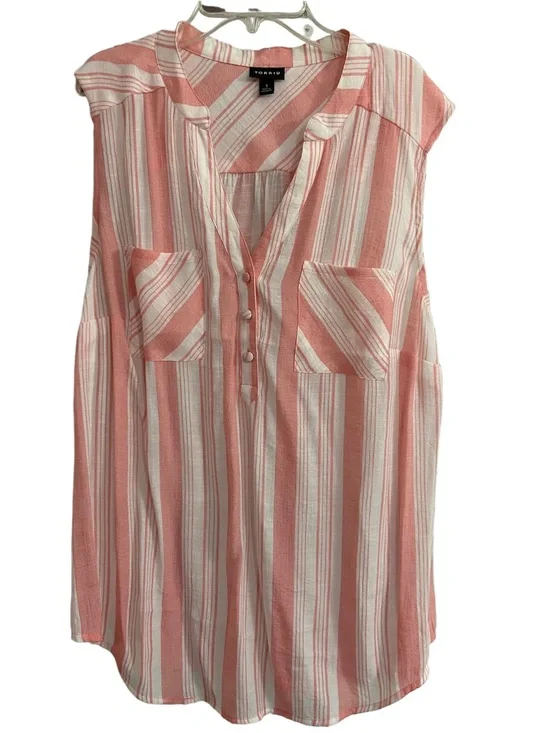 Torrid- Coral and White Striped Sleeveless Blouse - Picture 1 of 5